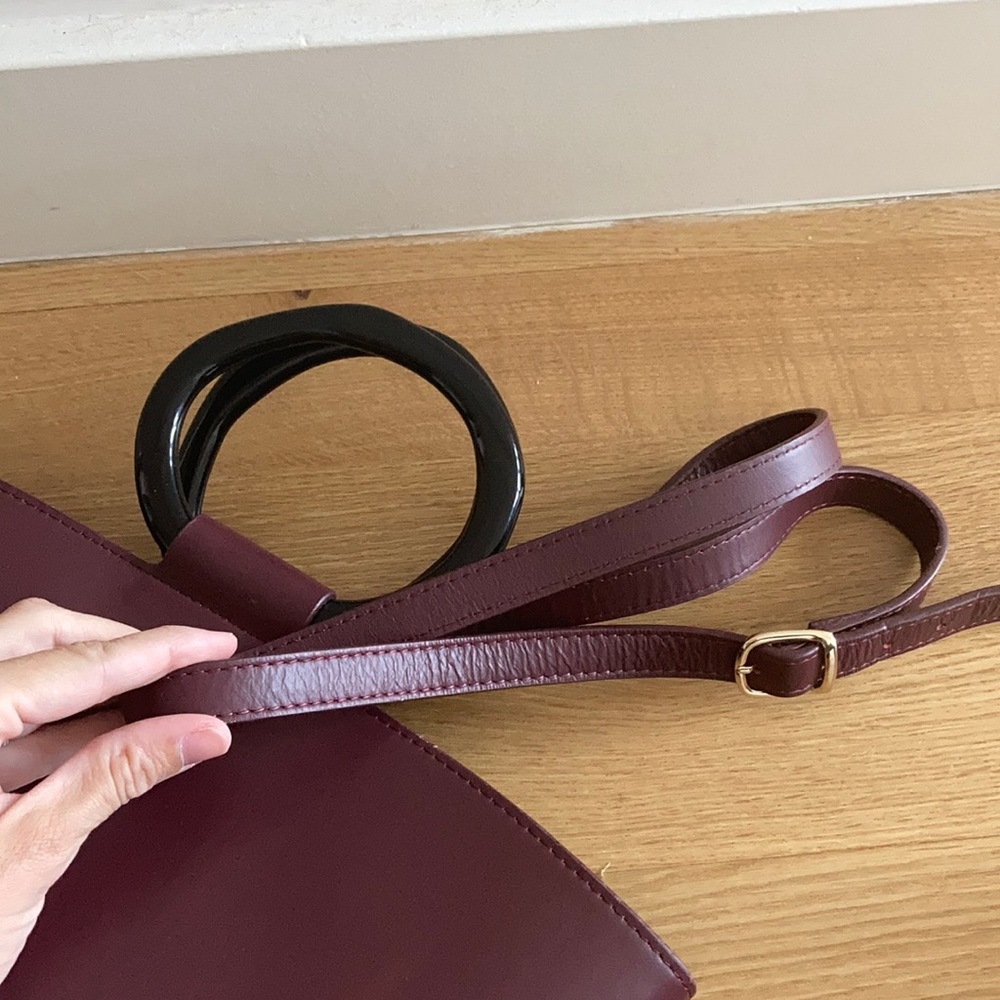 STAUD Burgundy Bag with Black Handles - Picture 4 of 6